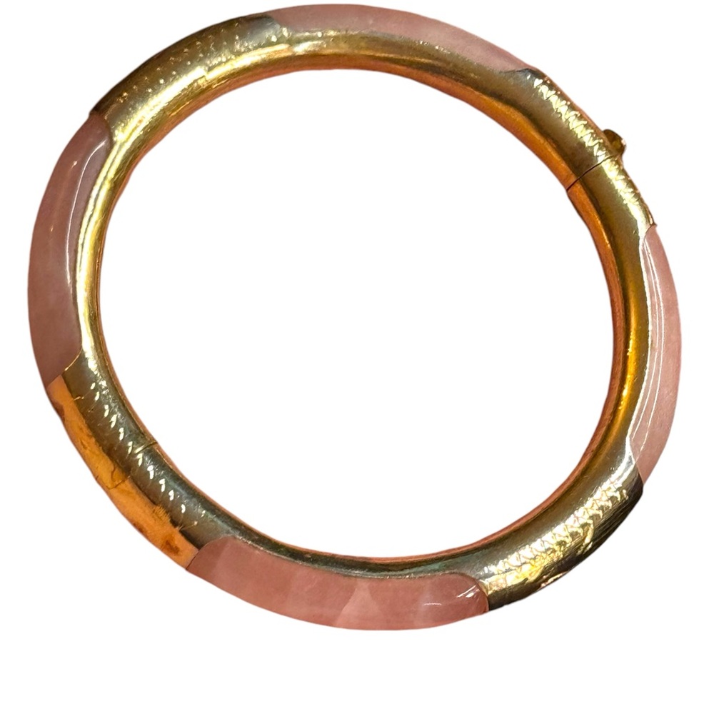 Elegant rose quartz  gold plt latched Bangle Bracelet